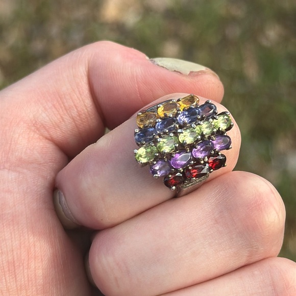 Jewelry - Last chance - Rainbow size 7 sterling 925 Multicolor Gemstone Ring faceted